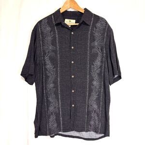 Island Shores Mens Gray Hawaiian Panel Button Down Shirt Size M Camp Cabana Vaca